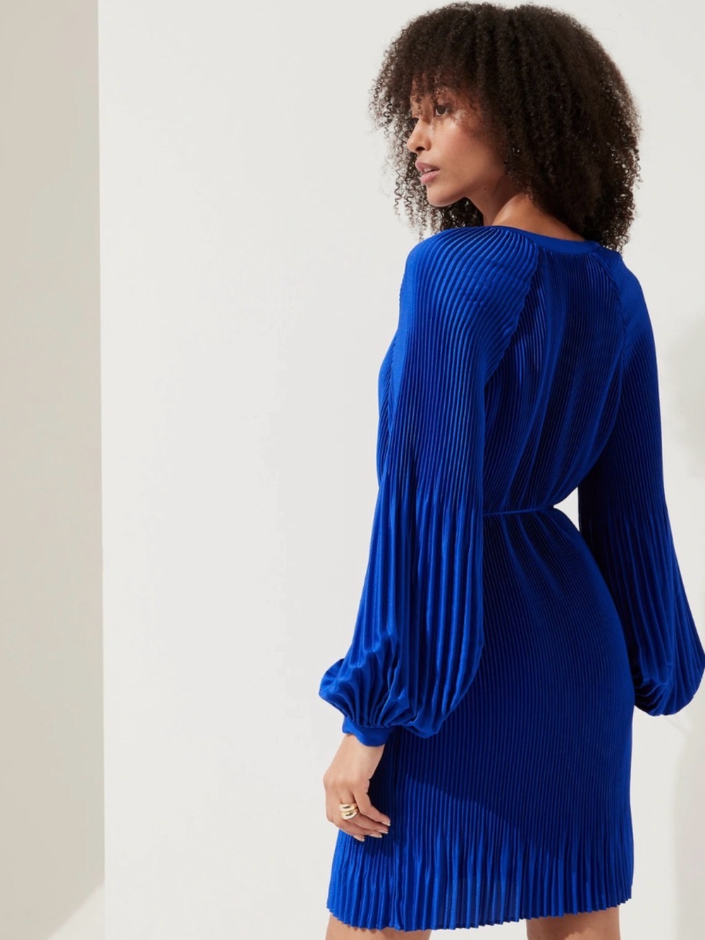 Banana Republic Royal Blue Pleated V-Neck Dress